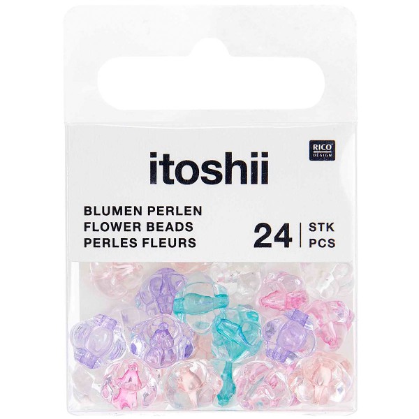 Perles en plastique - Fleurs - Rose/Bleu - 9 x 9 x 9 mm - 24 pcs - Photo n°2