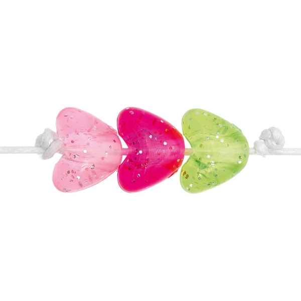 Perles en plastique - Coeurs pailletés - Rose/Fluo - 9 x 11 x 8 mm - 24 pcs - Photo n°1