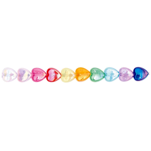 Perles en plastique - Coeurs - Arc-en-ciel - 9 x 8 x 4 mm - 60 pcs - Photo n°1
