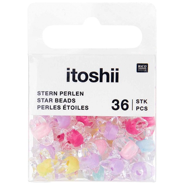 Perles en plastique - Etoiles - Transparent avec inclusion de couleur - 11 x 11 x 7 mm - 36 pcs - Photo n°2