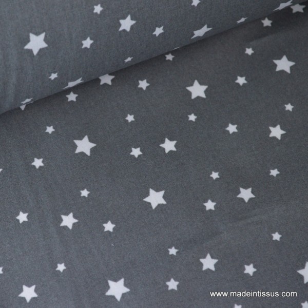 Tissu coton oeko tex imprimé étoiles anthracite - Photo n°1