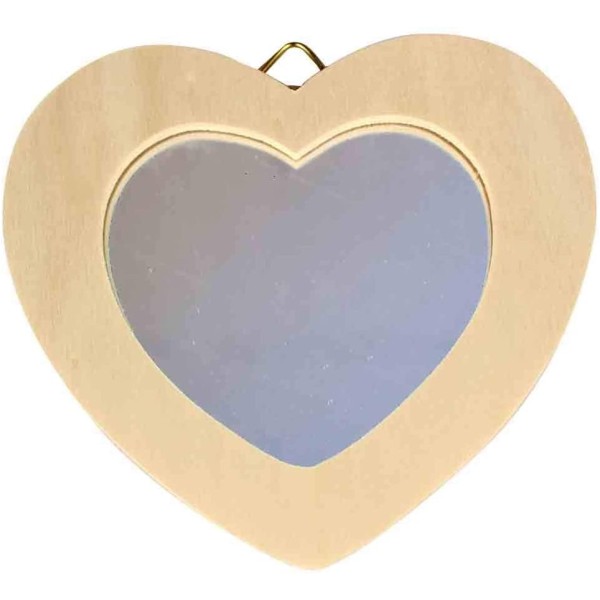 Miroir cœur bois Naturel  10x12cm à accrocher personnalisable - Photo n°1