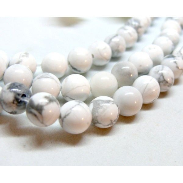 H11G091 Lot 1 fil de 40 perles Rondes Turquoise Howlite naturelle Blanc veinée 4mm - Photo n°1