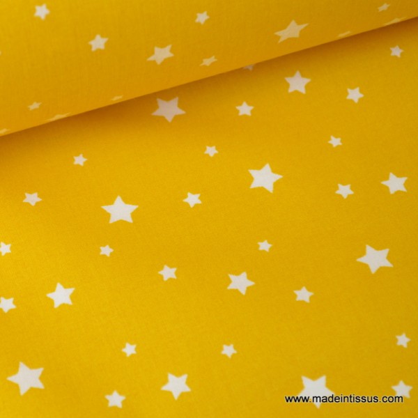 Tissu coton oeko tex imprimé étoiles jaune - Photo n°1