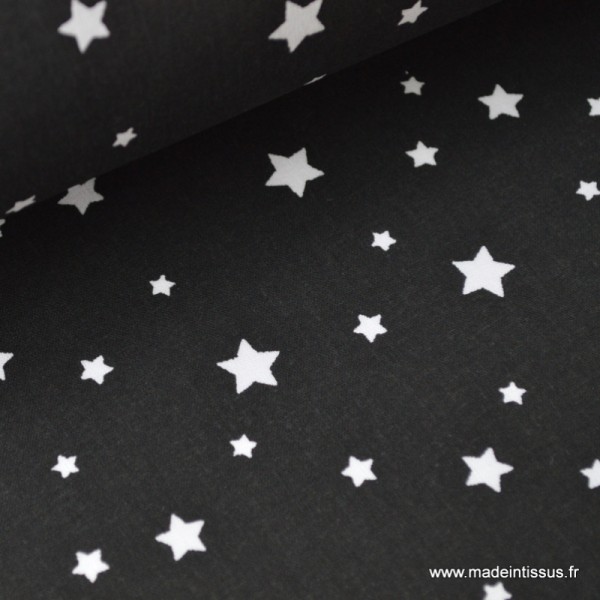 Tissu coton oeko tex imprimé étoiles NOIR - Photo n°1