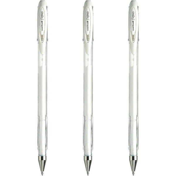 Lot de 3 stylos encre gel blanc pointe moyenne 0,7mm UniBall Signo - Photo n°1