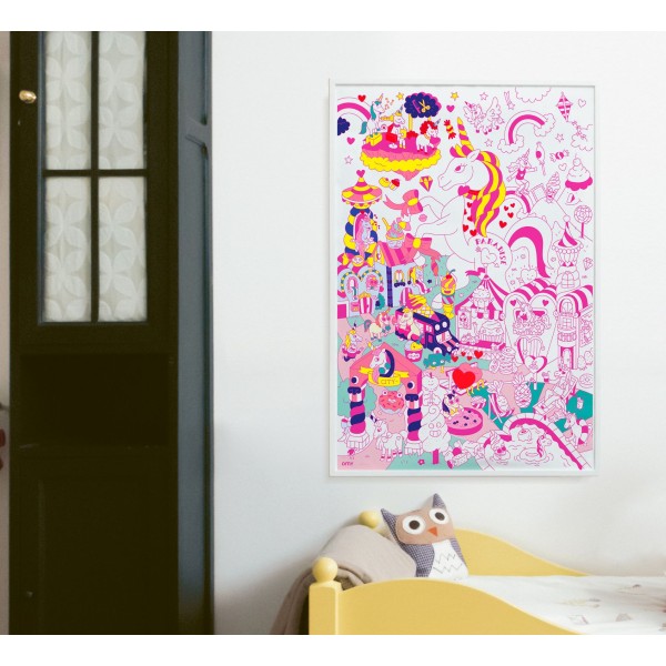 Poster géant à colorier LILY Licorne 70x100cm Paradis made in France OMY - Photo n°1