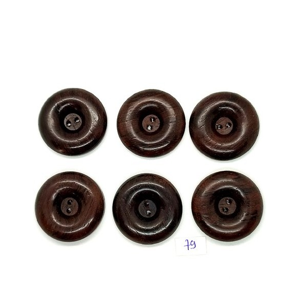 6 Boutons vintage en bois marron foncé - 35mm - TR79 - Photo n°1