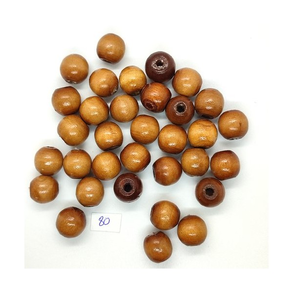 33 Perles vintage en bois marron - 15mm - TR80 - Photo n°1