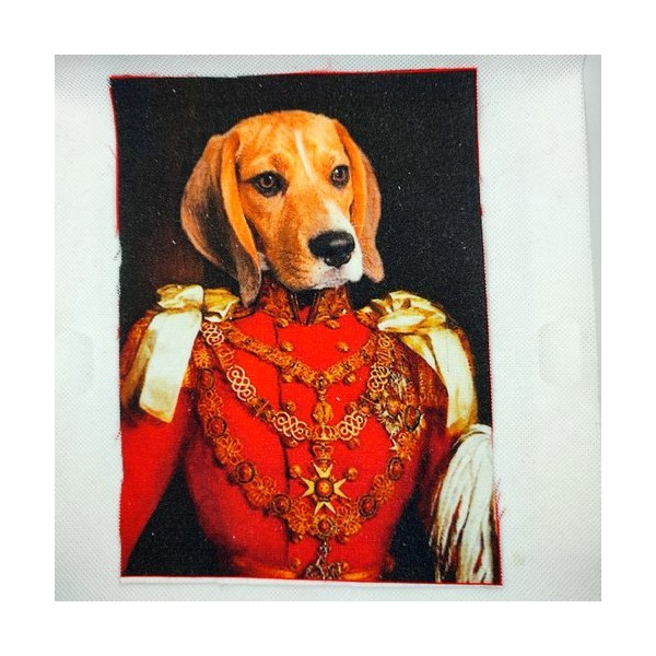 Coupon tissu un chien en costume rouge - coton épais - 15x20cm - Photo n°1