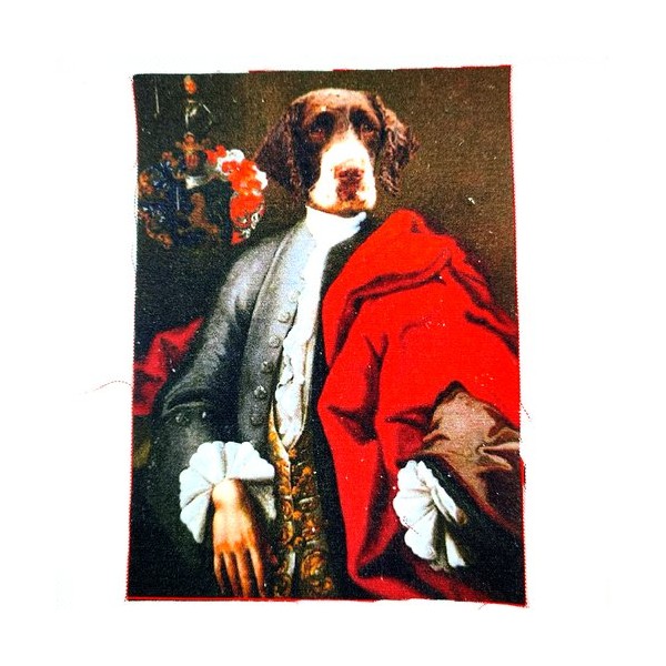 Coupon tissu un chien en costume multicolore - coton épais - 15x20cm - Photo n°1