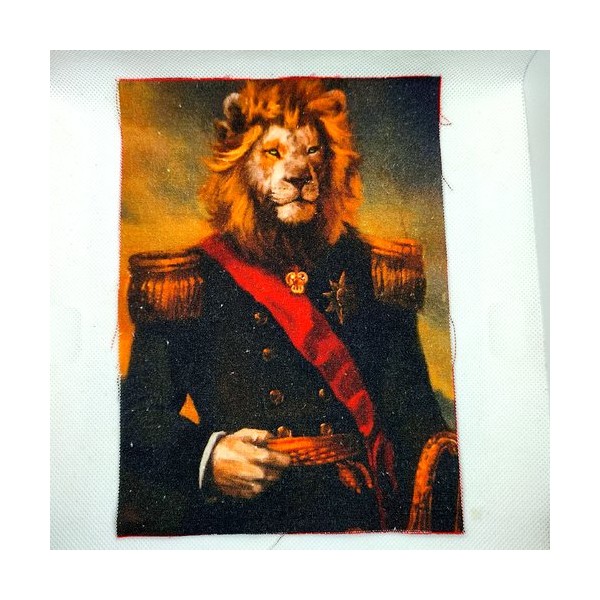 Coupon tissu lion en costume noir - coton épais - 15x20cm - Photo n°1