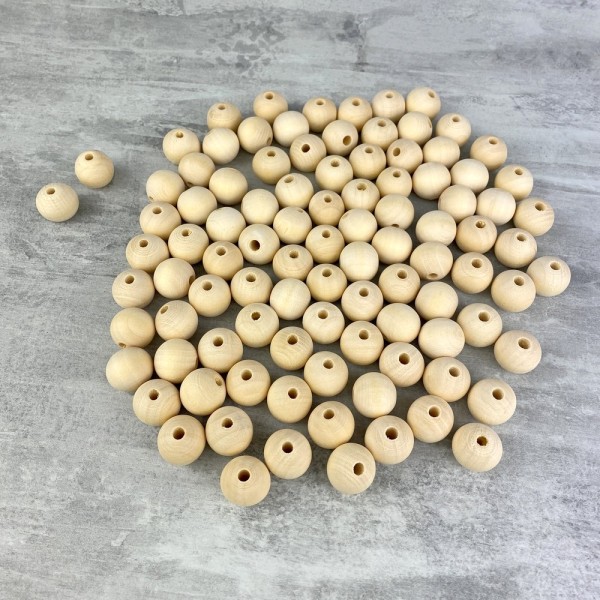 Lot de 100 boules percées en bois, diamètre 2 cm, perçage 5 mm, perles macramé, attrape rêve, billes - Photo n°1