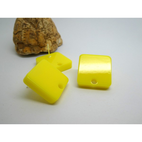 2 Paires boucles d'oreilles à clou, carré 20*20mm, acrylique jaune - Photo n°1