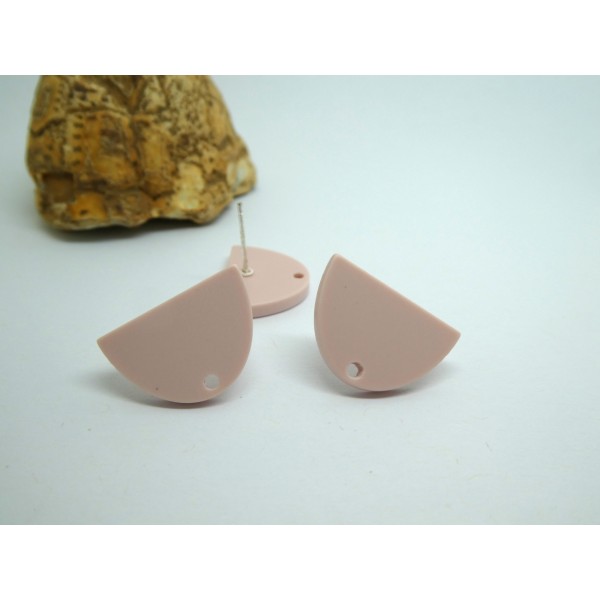 2 Paires boucles d'oreille clous, forme arrondie 18*13mm, acrylique rose - Photo n°1