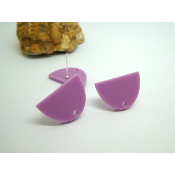 2 Paires boucles d'oreille clous, forme arrondie 18*13mm, acrylique violet lilas - Photo n°1