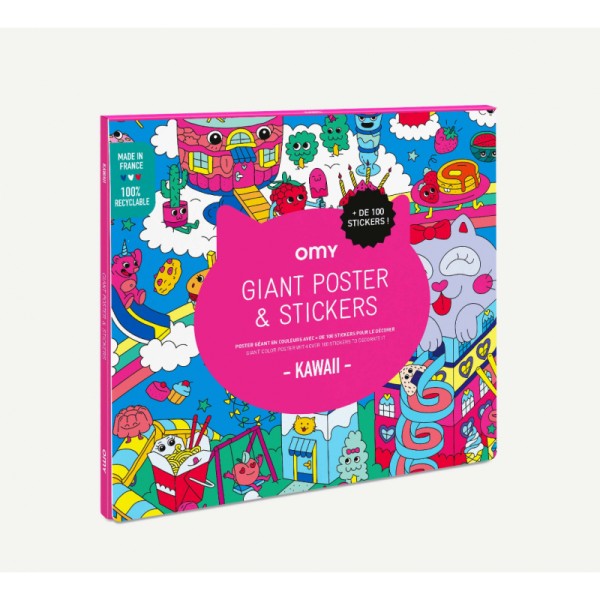Poster géant KAWAII en couleur avec + 100 stickers made in France OMY - Photo n°1