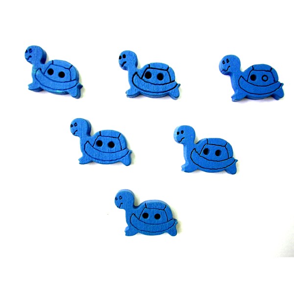LOT 6 BOUTONS BOIS : tortue bleu 18*12mm (01) - Photo n°1
