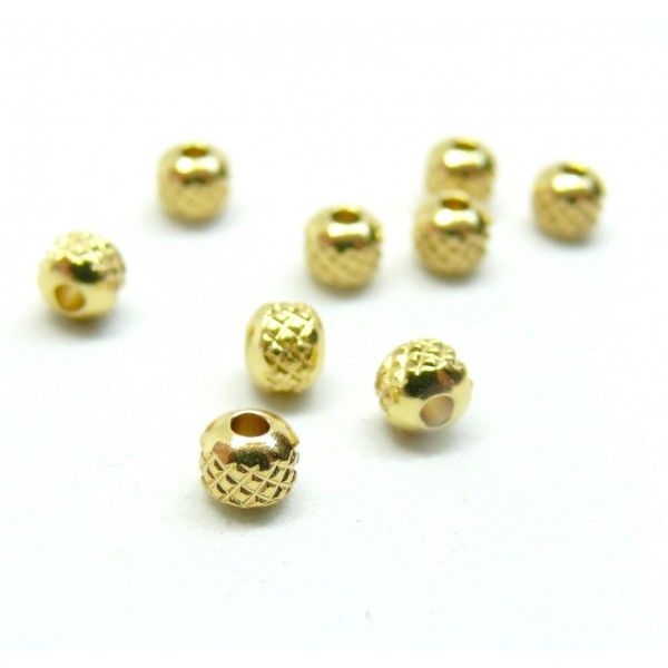 H11E48225G PAX 10 Perles Intercalaires rondes travaillés 4 mm en Acier Inoxydable finition Doré - Photo n°1
