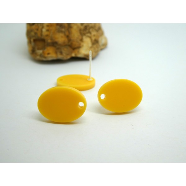 2 Paires boucles d'oreilles puce forme ovale, 15*11mm, acrylique jaune - Photo n°1