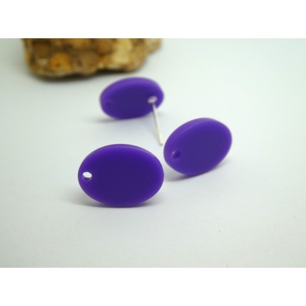 2 Paires boucles d'oreilles puce forme ovale, 15*11mm, acrylique violet - Photo n°1