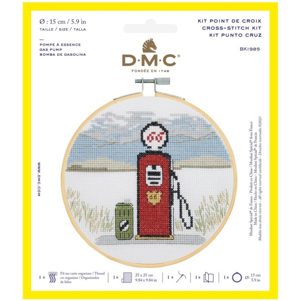 Kit DIY point de croix DMC - Pompe à essence - Ø 15 cm - Photo n°1