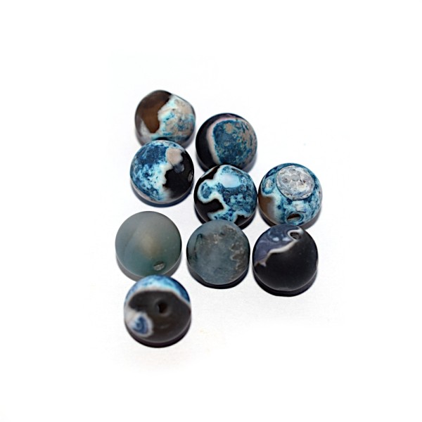 Perle agate 8 mm bleu/noir x10 - Photo n°1