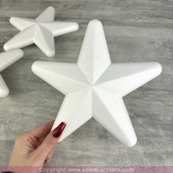 Lot de 3 grandes étoiles polystyrène 20 cm, décoration 3D hivernale à customiser - Photo n°3