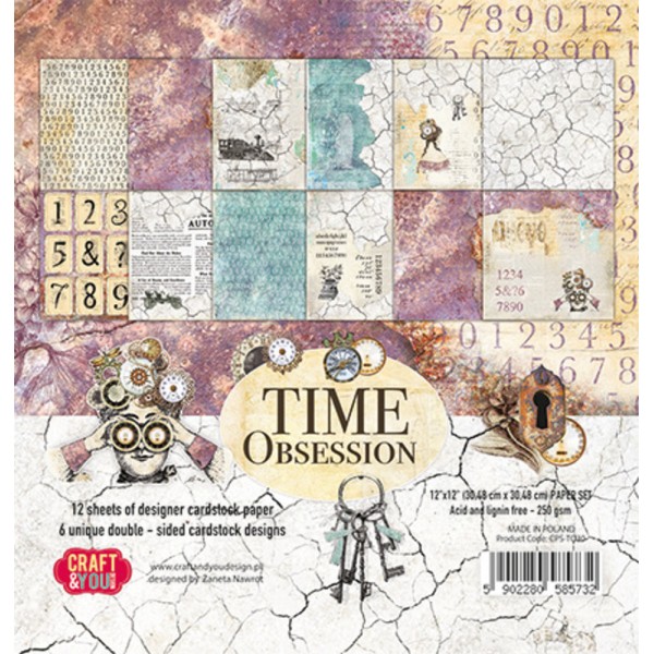 Bloc de 12 feuilles recto verso Time Obsession CRAFT AND YOU DESIGN - Photo n°1