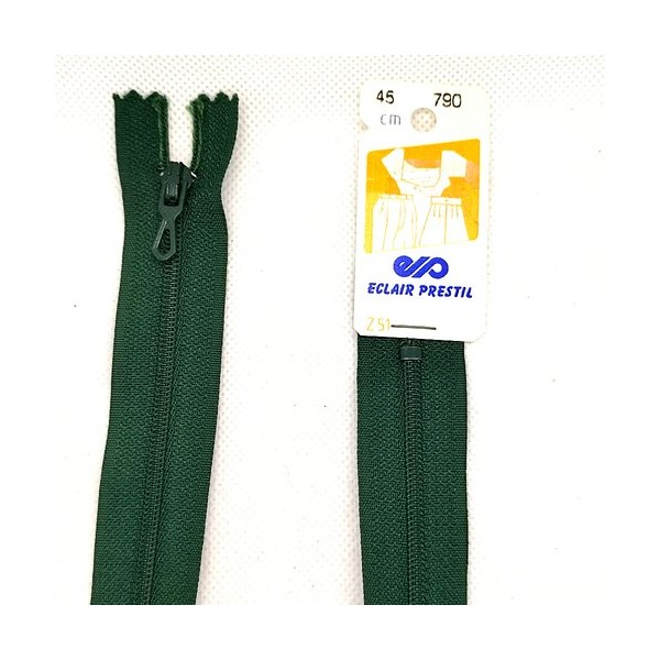 1 Fermeture éclair prestil vert 790 - non séparable - 45cm - maille nylon - Photo n°1