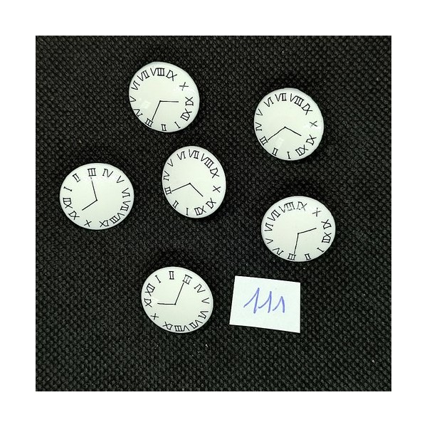 6 Boutons fantaisie vintage en résine blanc et noir - une pendule - 19mm - TR111 - Photo n°1