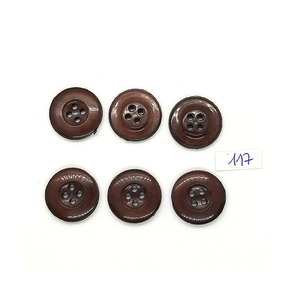 6 Boutons vintage en résine marron - 22mm - TR117 - Photo n°1