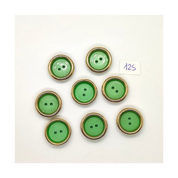 8 Boutons vintage en résine vert et métal doré - 19mm - TR125 - Photo n°1
