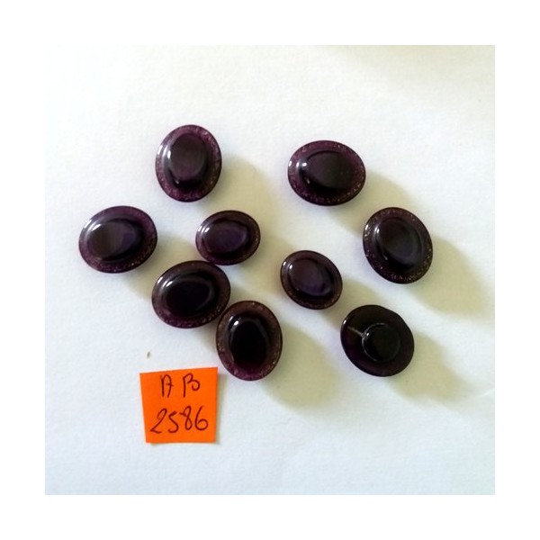 9 Boutons en résine violet foncé - taille diverse - AB2586 - Photo n°1