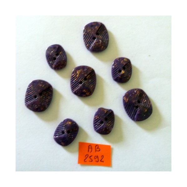 8 Boutons en résine violet et doré - taille diverse - AB2592 - Photo n°1
