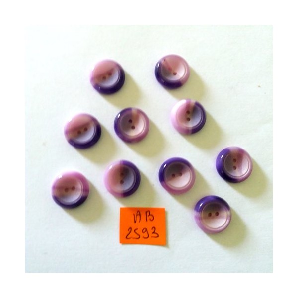 10 Boutons en résine mauve et violet - 15mm - AB2593 - Photo n°1