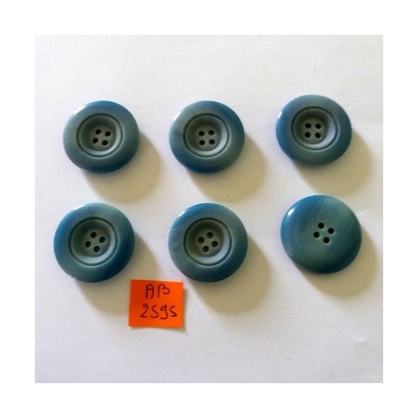 6 Boutons en résine bleu - 27mm - AB2595 - Photo n°1