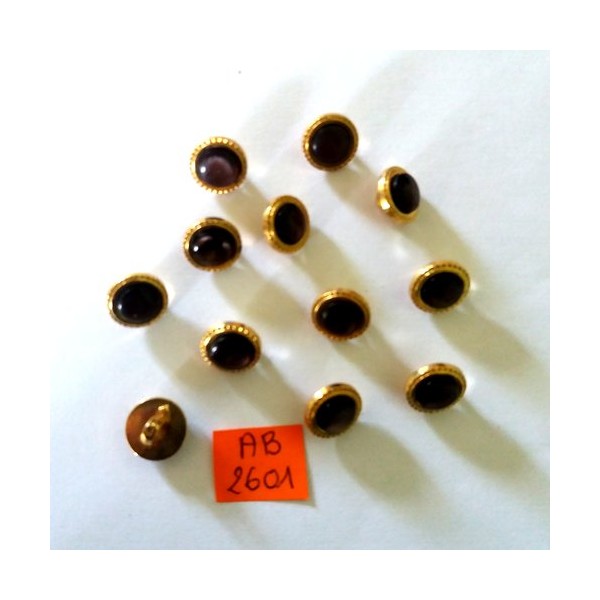 12 Boutons en résine marron et doré - 12mm - AB2601 - Photo n°1