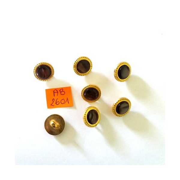 7 Boutons en résine marron et doré - 14mm - AB2601 - Photo n°1