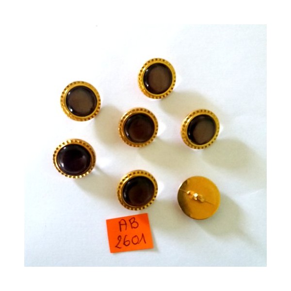 7 Boutons en résine marron et doré - 18mm - AB2601 - Photo n°1