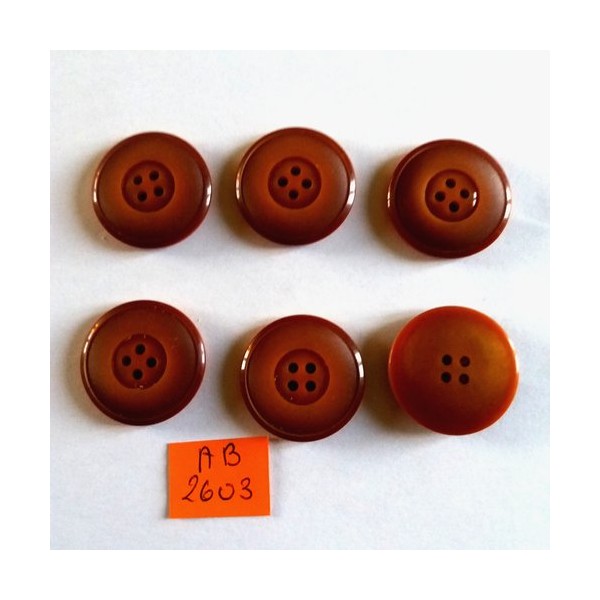 6 Boutons en résine marron - 26mm - AB2603 - Photo n°1