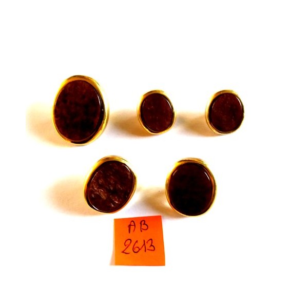 5 Boutons en résine marron et doré - taille diverse - 1B2613 - Photo n°1