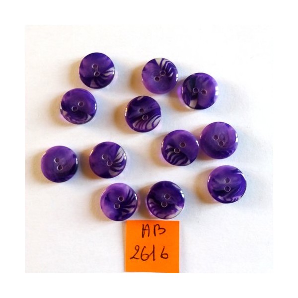 12 Boutons en résine violet et transparent - 13mm – AB2616 - Photo n°1