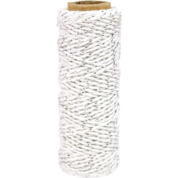 Cordelette en coton blanc fil argenté - D2mm L.30 mètre - Photo n°1
