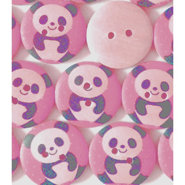 LOT 6 BOUTONS BOIS : rond rose motif panda 15mm - Photo n°1