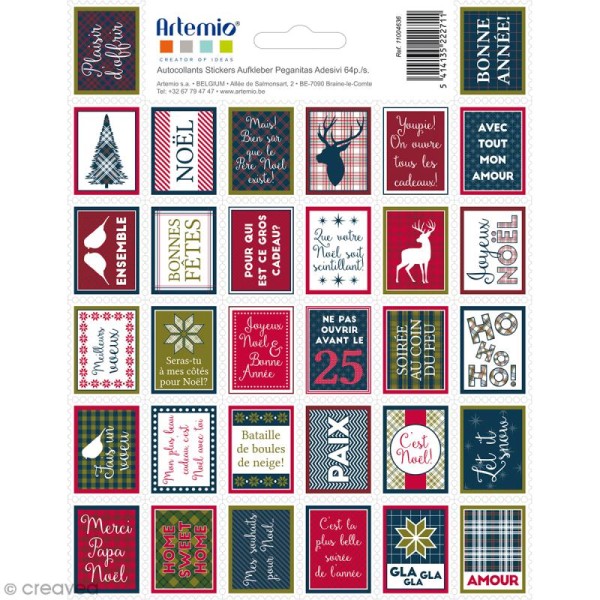 Stickers timbres décoratifs - Noël Ecossais - 3,3 x 2,7 cm - 64 pcs - Photo n°1