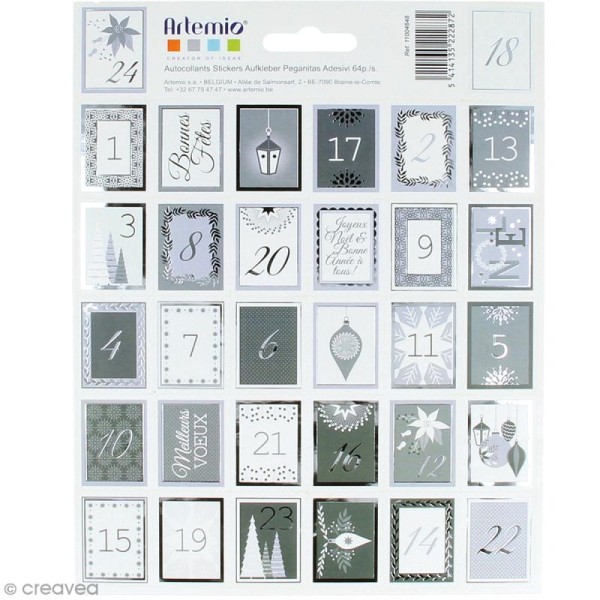 Stickers timbres décoratifs - Noël Perle Avent - 3,3 x 2,7 cm - 64 pcs - Photo n°1