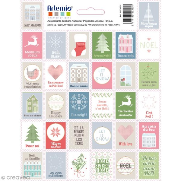 Stickers timbres décoratifs - Noël Home sweet Home - 3,3 x 2,7 cm - 64 pcs - Photo n°1