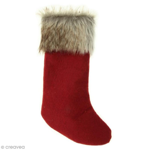 Chaussette Noël en feutre Rouge et fausse fourrure - 35 x 20 cm - Photo n°1