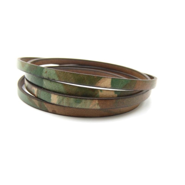 Lacet cuir plat 5mm camouflage vert - Europe - 1 mètre - Photo n°1